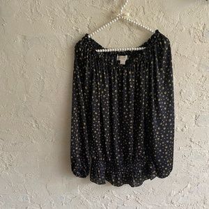 Michael Kors Navy Blouse Gold Design Elastic Waist